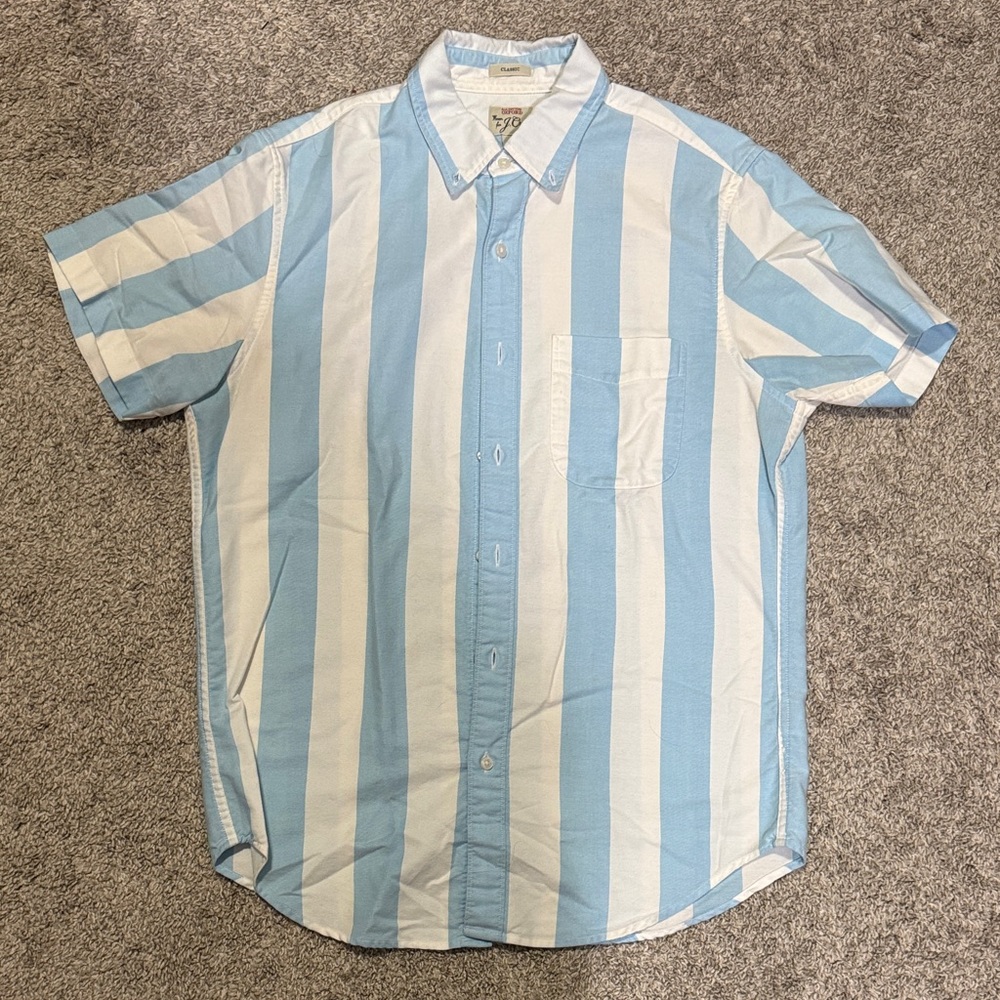 J. Crew Light Blue and White Striped Casual Shirt
